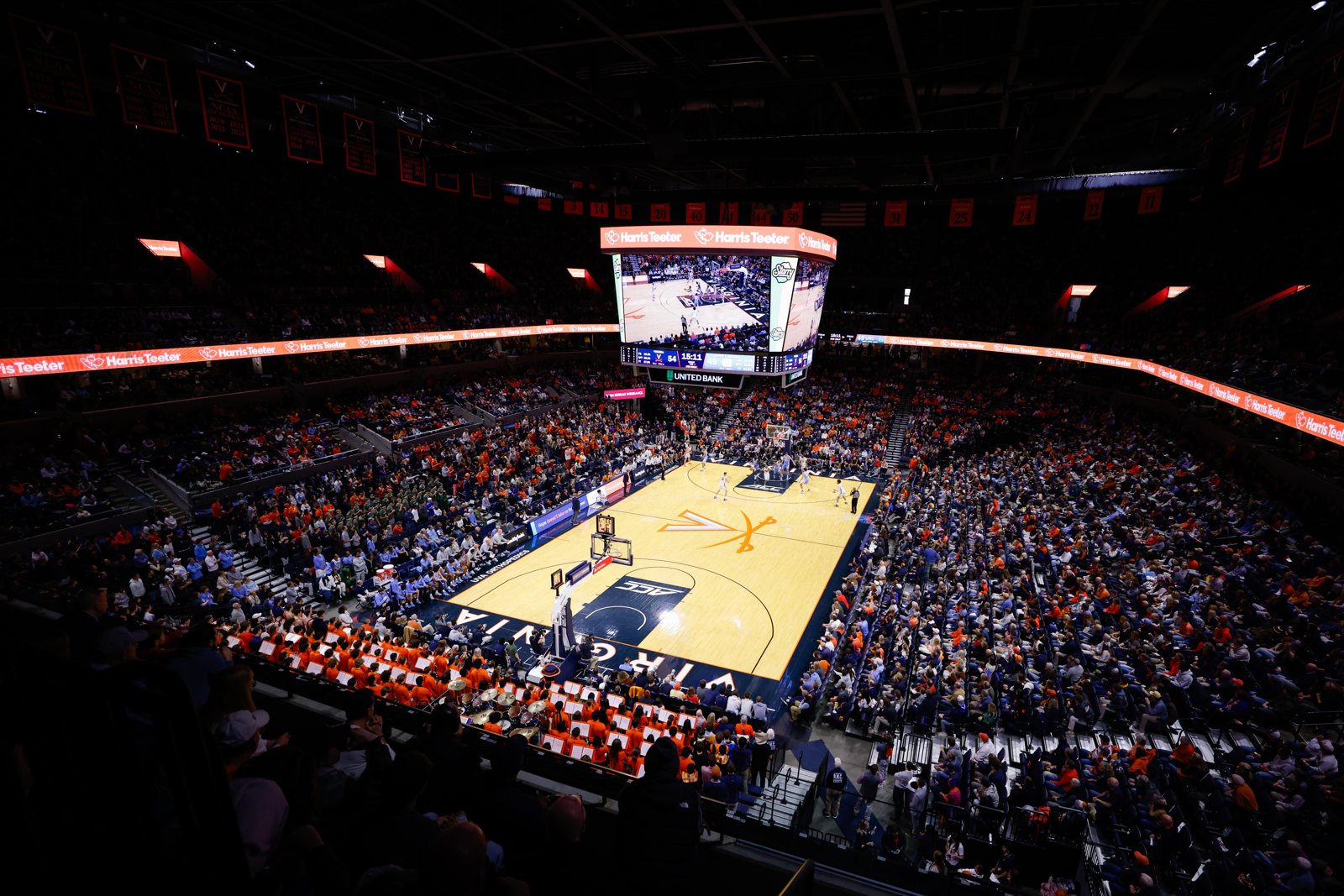 John Paul Jones Arena, full, for a basketball game